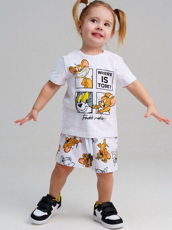 Комплект детский трикотажный для девочек: фуфайка (футболка), шорты