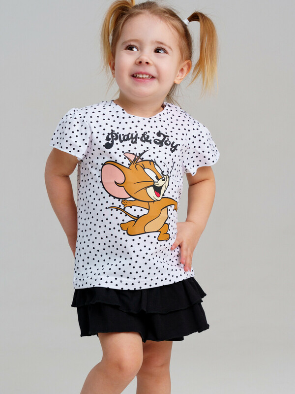 Комплект детский трикотажный для девочек: фуфайка (футболка), юбка-шорты