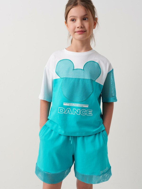 Комплект трикотажный для девочек: фуфайка (футболка), шорты