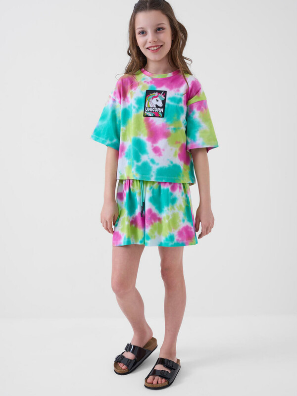 Комплект трикотажный для девочек: фуфайка (футболка), шорты