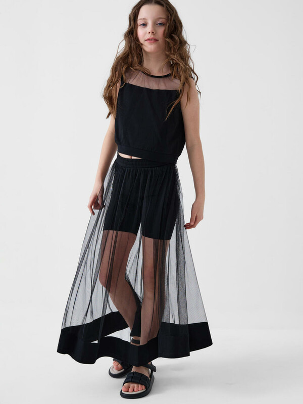 Комплект трикотажный для девочек: фуфайка (футболка), юбка-шорты