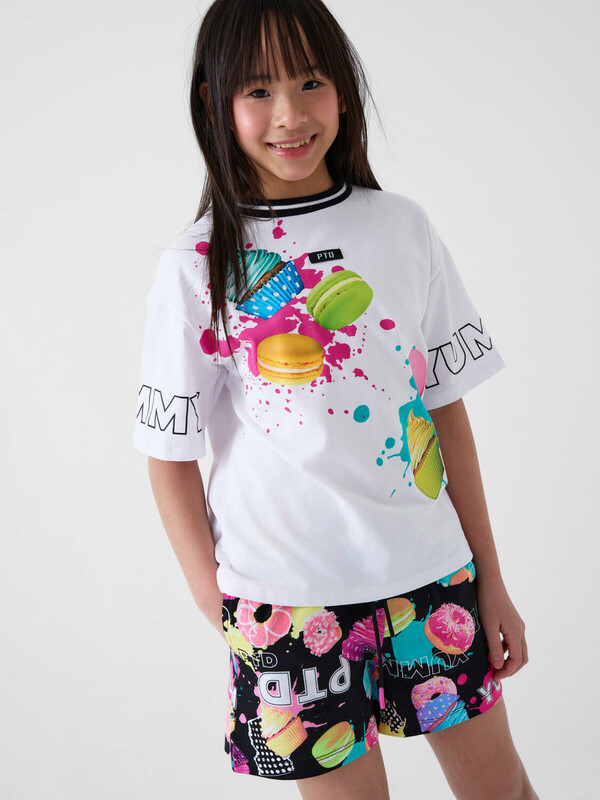 Комплект трикотажный для девочек: фуфайка (футболка), шорты