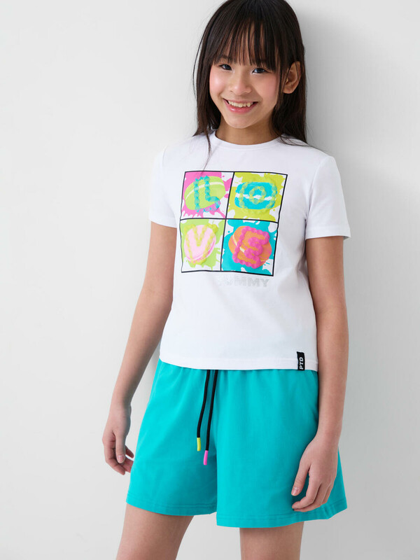 Комплект трикотажный для девочек: фуфайка (футболка), шорты