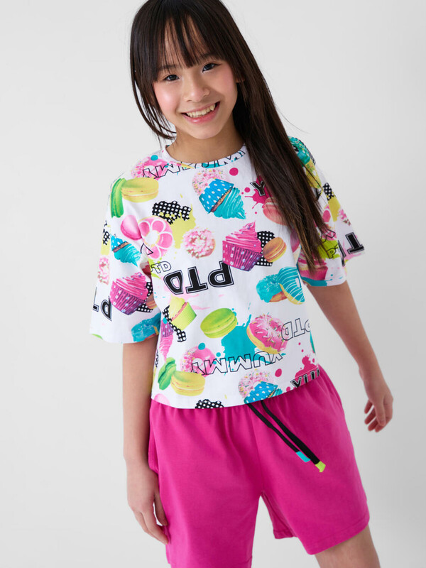 Комплект трикотажный для девочек: фуфайка (футболка), шорты