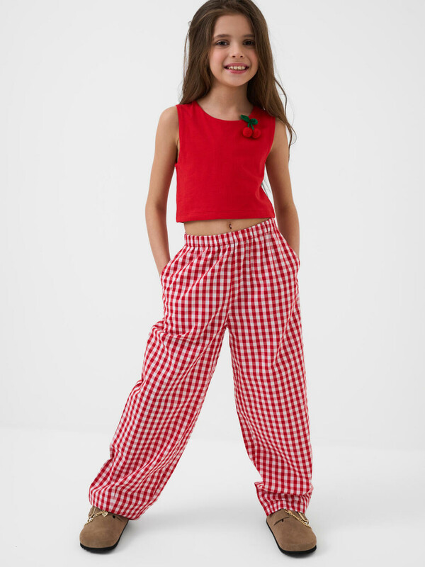 Комплект для девочек: топ трикотажный, брюки текстильные