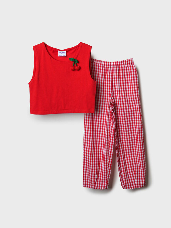 Комплект для девочек: топ трикотажный, брюки текстильные