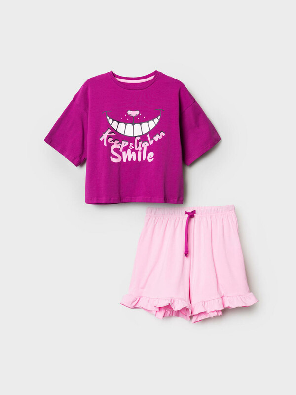 Комплект трикотажный для девочек: фуфайка (футболка), шорты