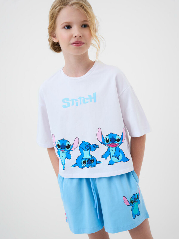 Комплект трикотажный для девочек: фуфайка (футболка), шорты