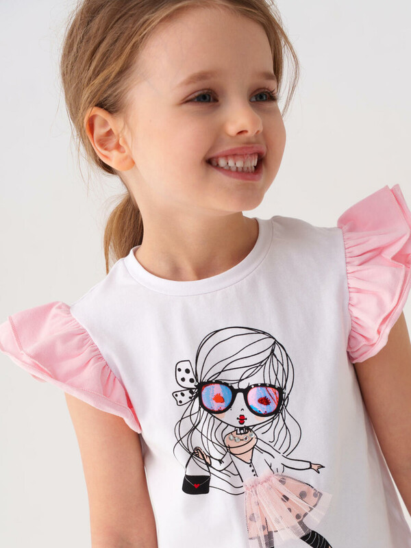 Комплект трикотажный для девочек: джемпер (футболка), шорты