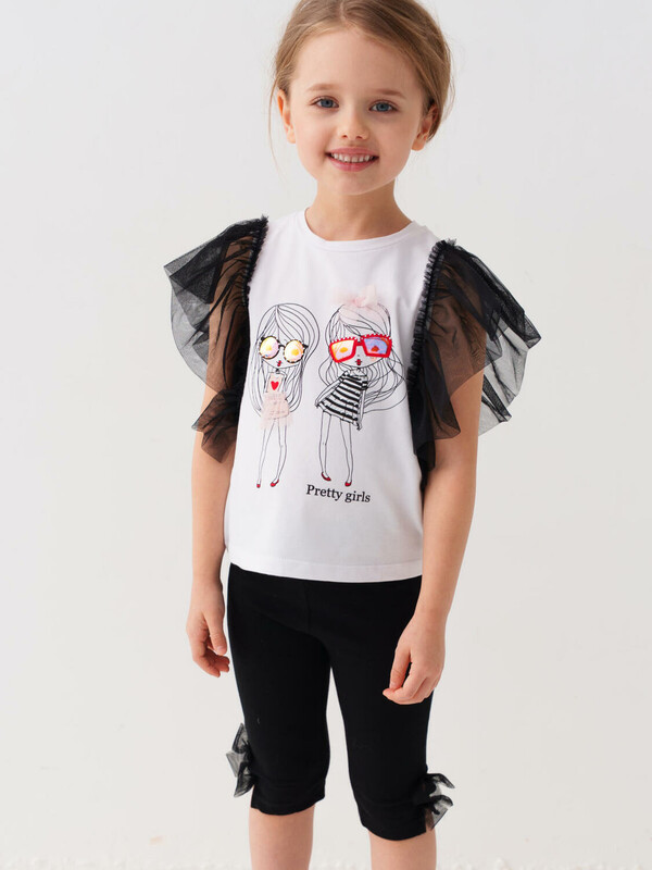 Комплект трикотажный для девочек: джемпер (футболка), брюки (легинсы укороченные)