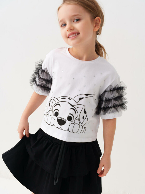 Комплект трикотажный для девочек: джемпер (футболка), юбка