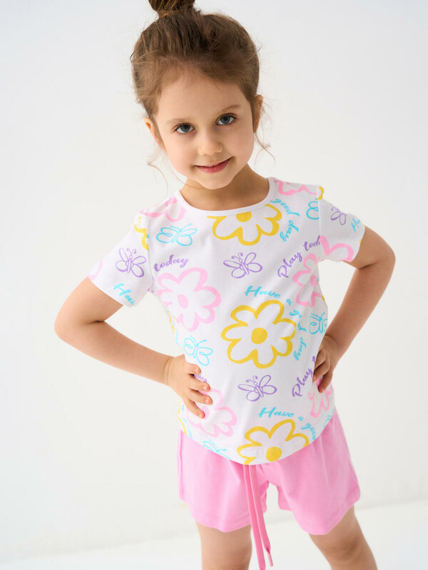 Комплект трикотажный для девочек: фуфайка (футболка), шорты