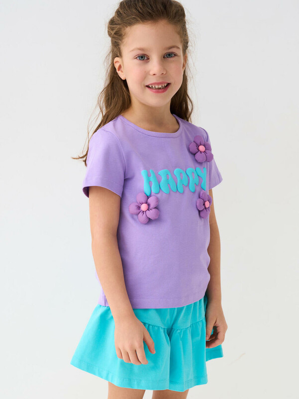 Комплект трикотажный для девочек: фуфайка (футболка), шорты