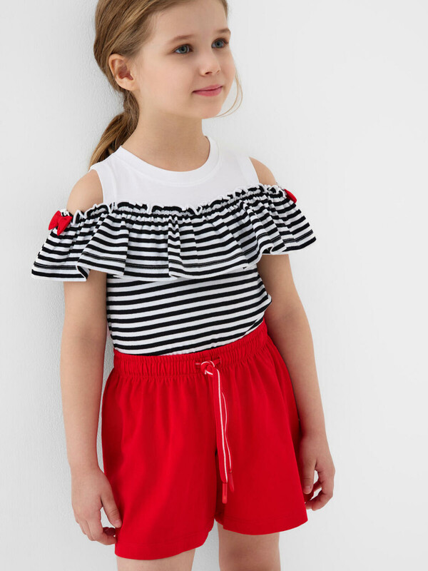 Комплект трикотажный для девочек: джемпер (футболка), шорты