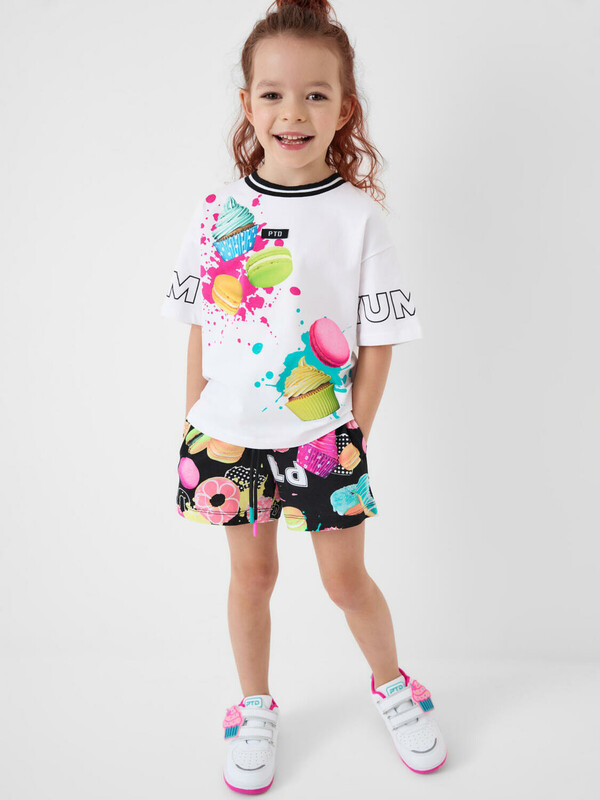 Комплект трикотажный для девочек: фуфайка (футболка), шорты