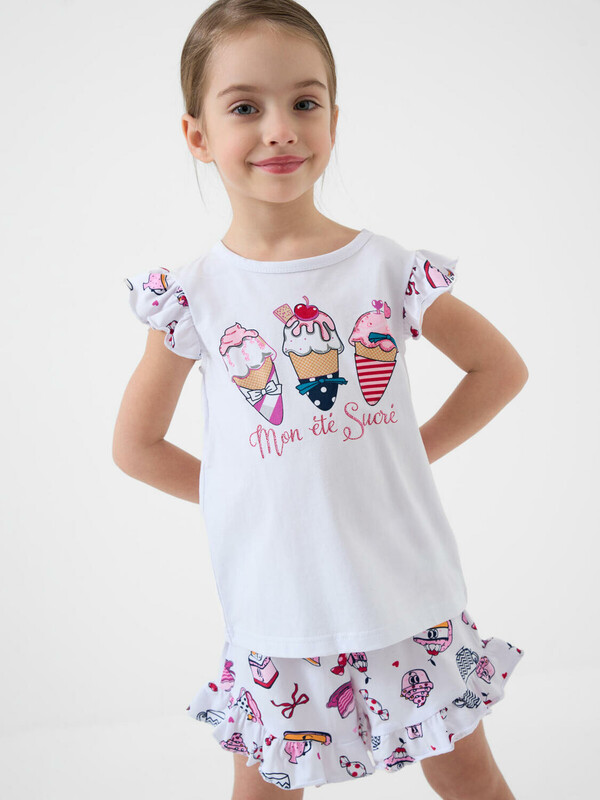 Комплект трикотажный для девочек: джемпер (футболка), шорты