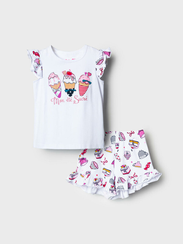 Комплект трикотажный для девочек: джемпер (футболка), шорты