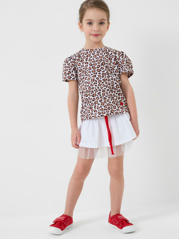 Комплект трикотажный для девочек: фуфайка (футболка), юбка-шорты