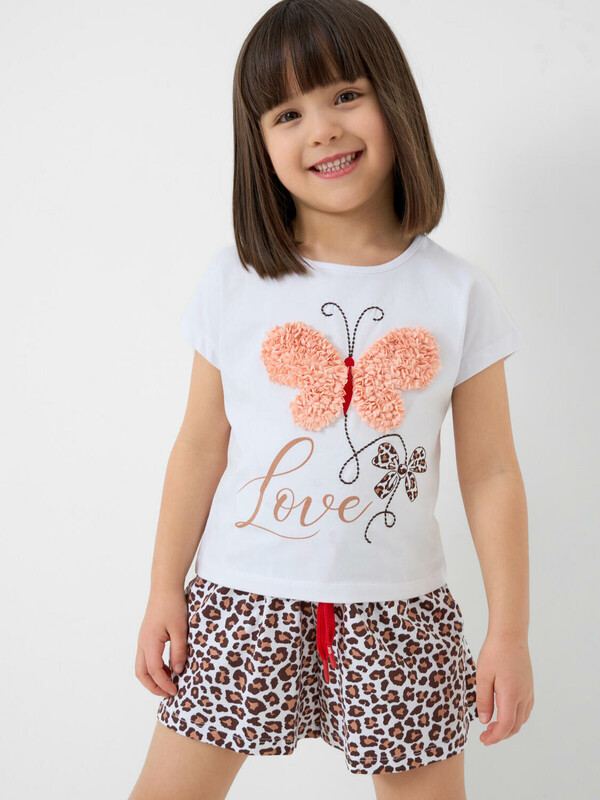 Комплект трикотажный для девочек: фуфайка (футболка), шорты