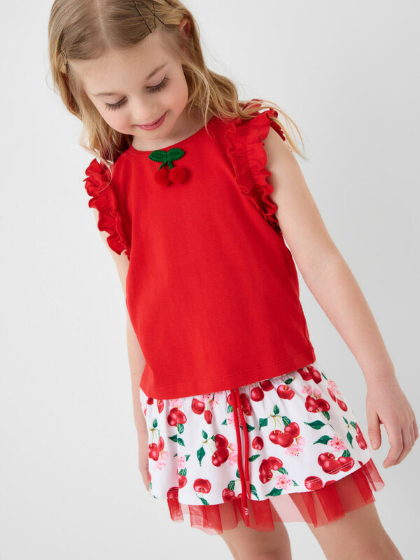 Комплект трикотажный для девочек: джемпер (футболка без рукавов), юбка-шорты