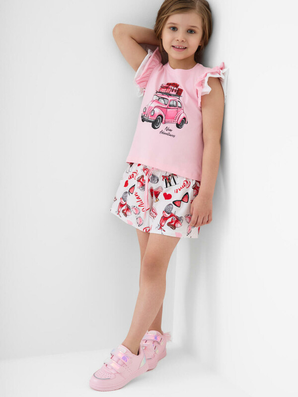 Комплект для девочек: джемпер трикотажный (футболка), шорты текстильные