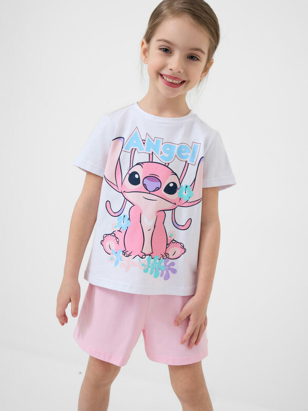 Комплект трикотажный для девочек: фуфайка (футболка), шорты