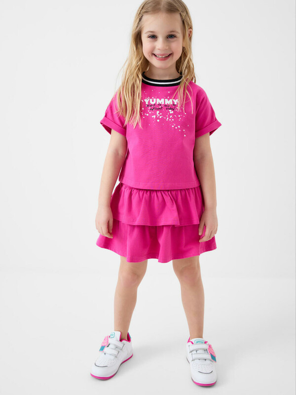 Комплект трикотажный для девочек: джемпер (футболка), юбка-шорты