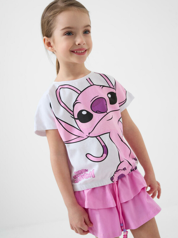 Комплект трикотажный для девочек: джемпер (футболка), юбка-шорты