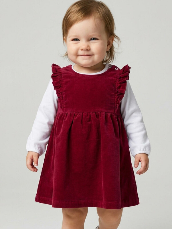 Комплект детский для девочек: сарафан текстильный, джемпер трикотажный (футболка с длинными рукавами