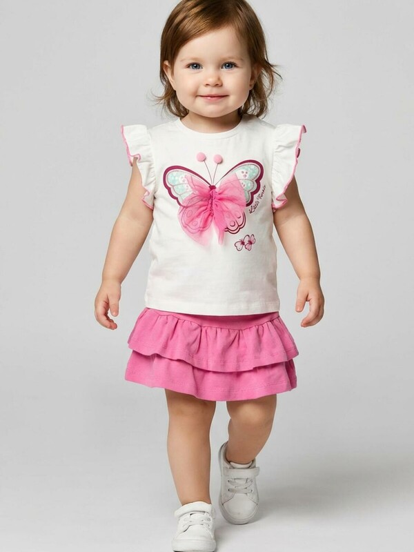 Комплект детский трикотажный для девочек: джемпер (футболка), юбка-шорты