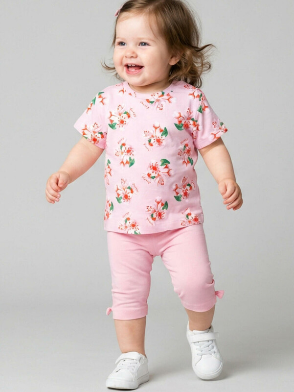 Комплект детский трикотажный для девочек: джемпер (футболка), брюки (легинсы укороченные)