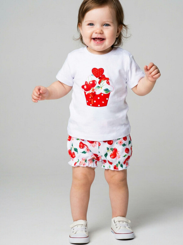 Комплект детский трикотажный для девочек: джемпер (футболка), шорты