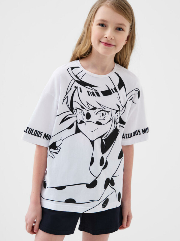 Комплект трикотажный для девочек: фуфайка (футболка), шорты