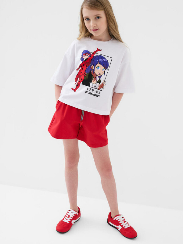 Комплект трикотажный для девочек: фуфайка (футболка), шорты