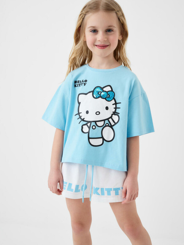 Комплект трикотажный для девочек: фуфайка (футболка), шорты