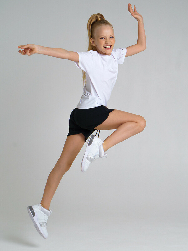 Комплект трикотажный для девочек: футболка, шорты, сумка-мешок