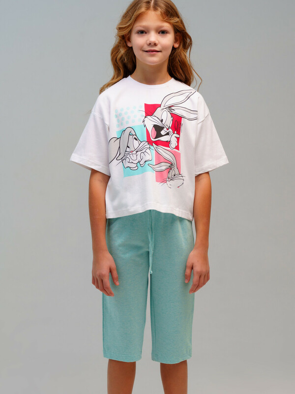 Комплект трикотажный для девочек: фуфайка (футболка), бриджи