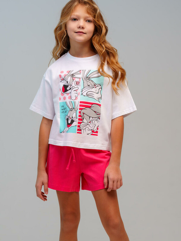 Комплект трикотажный для девочек: фуфайка (футболка), шорты