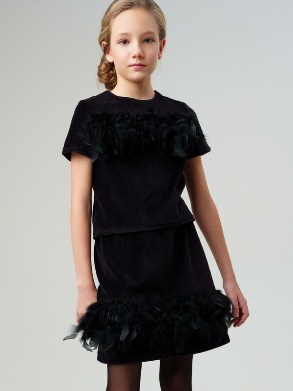 Комплект трикотажный для девочек: джемпер, юбка