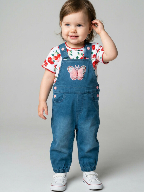 Полукомбинезон детский текстильный джинсовый для девочек