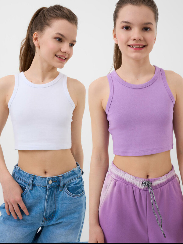 Топ трикотажный для девочек, 2 шт в комплекте