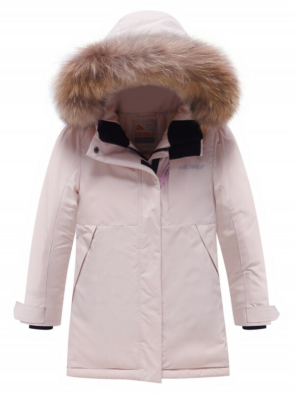 Парка зимняя подростковая для девочки с капюшоном и мехом розового цвета 9532R