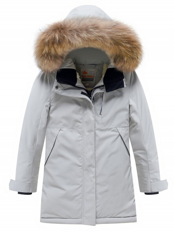 Парка зимняя подростковая для девочки с капюшоном и мехом серого цвета 9532Sr