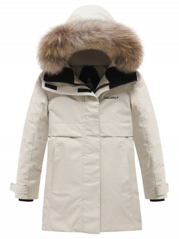 Парка зимняя подростковая для девочки с капюшоном и мехом бежевого цвета 9534B