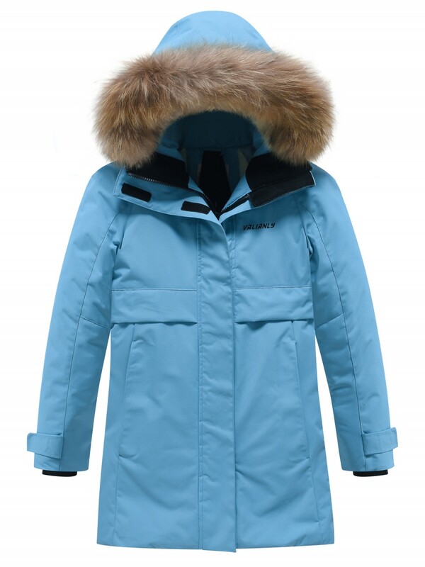 Парка зимняя подростковая для девочки с капюшоном и мехом бирюзового цвета 9534Br