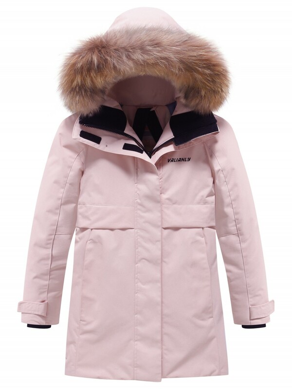 Парка зимняя подростковая для девочки с капюшоном и мехом розового цвета 9534R