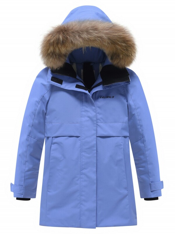 Парка зимняя подростковая для девочки с капюшоном и мехом василькового цвета 9534Vs