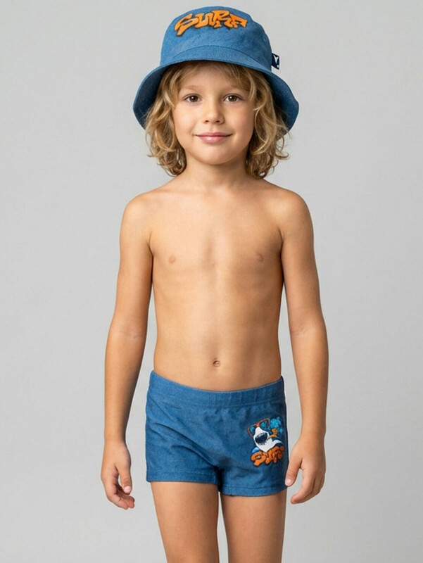 Комплект для мальчиков: плавки-шорты трикотажные, панама текстильная