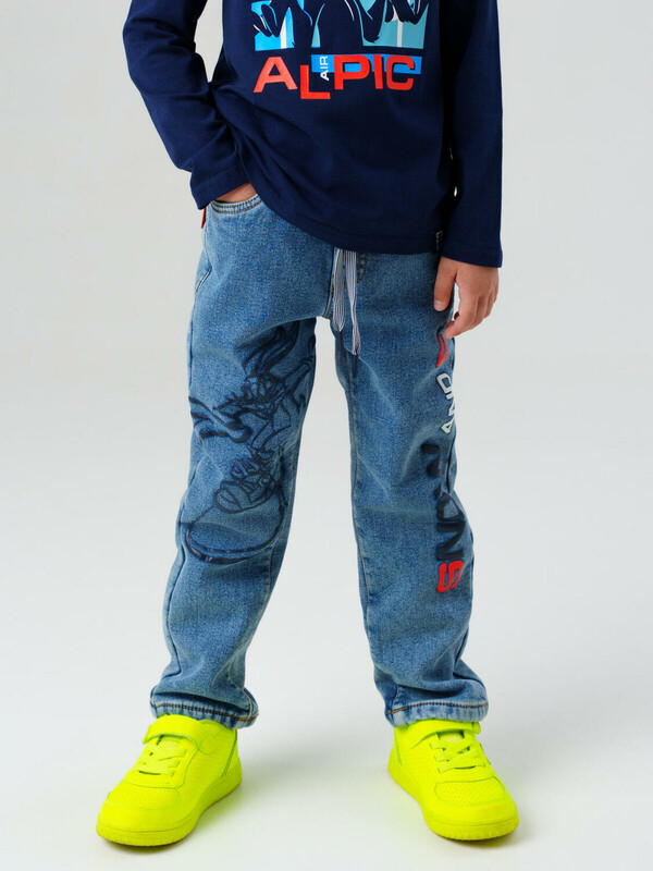 Брюки текстильные джинсовые утепленные флисом для мальчиков