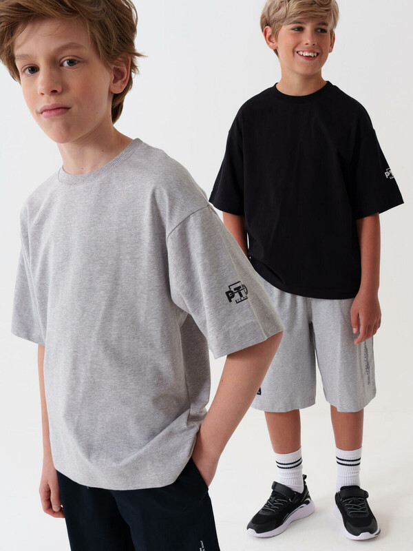 Фуфайка трикотажная для мальчиков (футболка), 2 шт в комплекте (oversize fit)